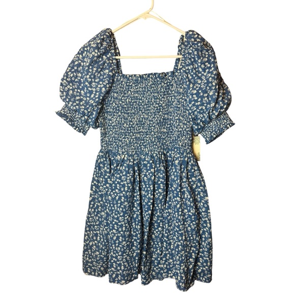 Hyacinth House Tuckernuck Blue Floral Smocked Dress XS